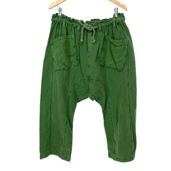 Free People Runyon Drop Crotch Cropped Wide Leg Oversized Green Pants Size XS - Picture 2 of 16
